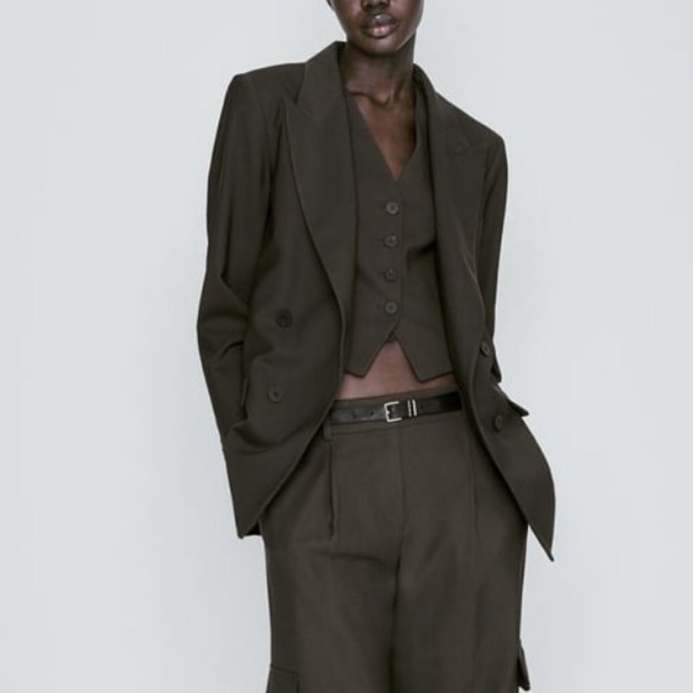 ZARA MOCK DOUBLE-BREASTED SUIT BLAZER‎ BLACK M GENTLY USED
